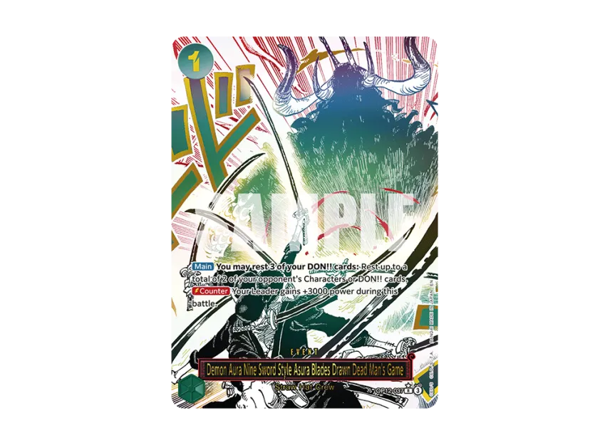 Demon Aura Nine Sword Style Asura Blades Drawn Dead Man's Game R-P [OP12-037] [EN] (Booster Pack "LEGACY OF THE MASTER")