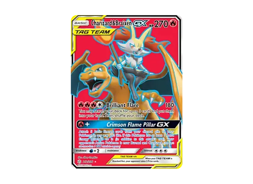Charizard & Braixen GX UR [236-COSMIC-ECLIPSE 212/236] (Sun & Moon "Cosmic Eclipse")